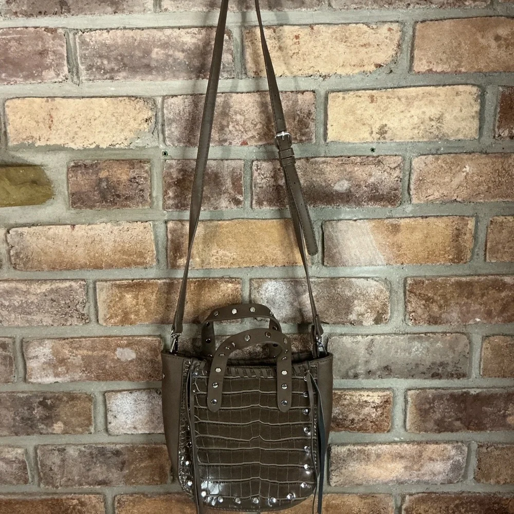 SASHA+SOFI Studded Croc-Embossed Faux Leather Crossbody Bag